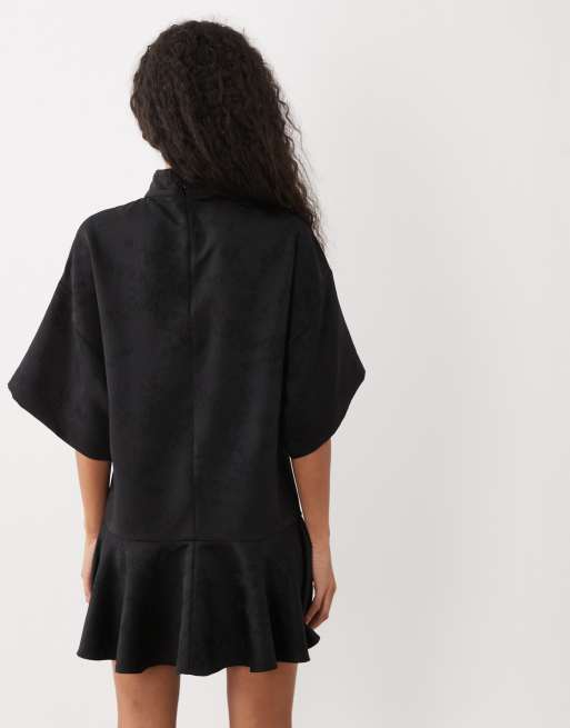ASOS DESIGN funnel neck relaxed mini dress in black jacquard, 4 of 4