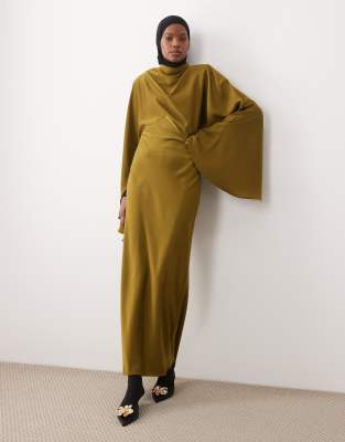 dark green dress with hijab Dark Green Embroidery Dress – E-Modesta main image 1