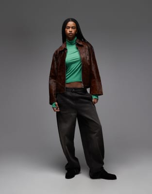 Asos Design Funnel Neck Semi Sheer Long Sleeve Second Skin Top In Green