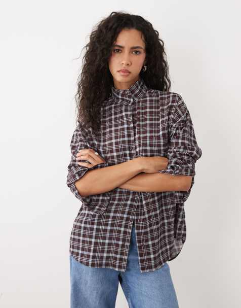 ASOS DESIGN funnel neck shirt in check - view 1