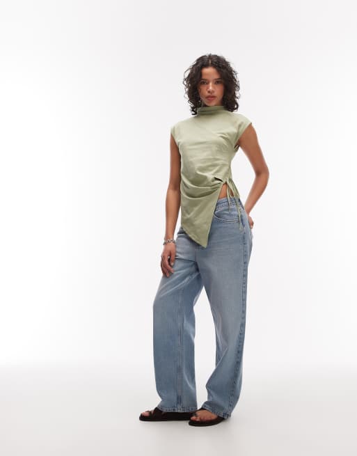 ASOS DESIGN funnel neck sleeveless with wrap detail top in dusty green, 4 of 4