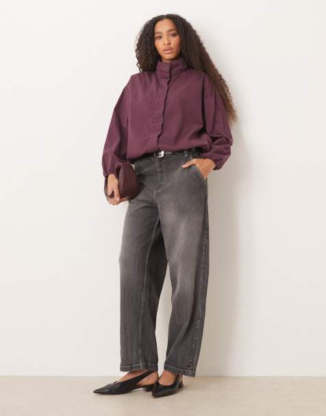 ASOS DESIGN funnel neck sports jacket with gathered hem in plum - view 1
