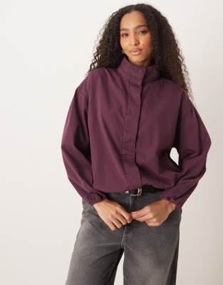Asos Design Funnel Neck Sports Jacket With Gathered Hem In Pink