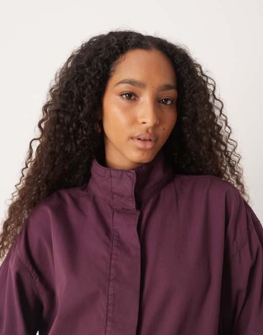 ASOS DESIGN funnel neck sports jacket with gathered hem in plum