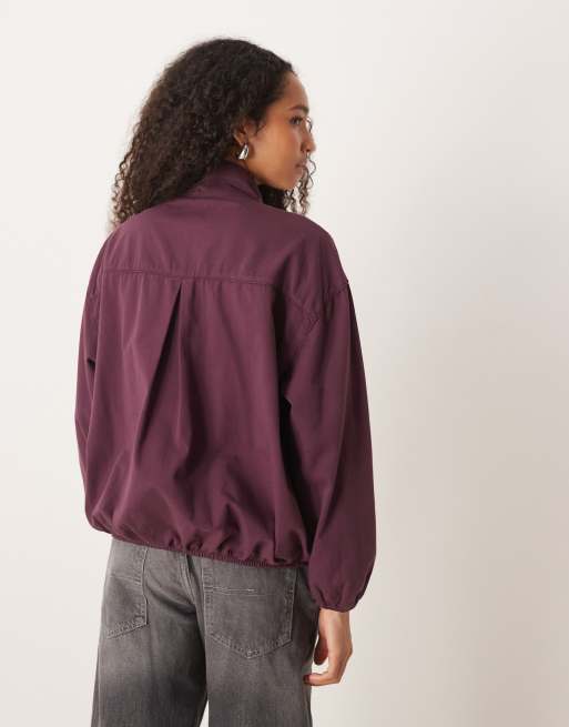 ASOS DESIGN funnel neck sports jacket with gathered hem in plum