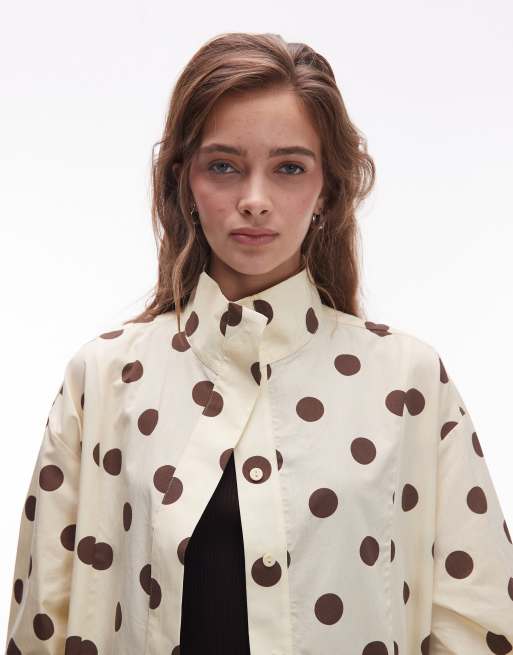 ASOS DESIGN funnel neck athletic shirt in buttermilk polka dots