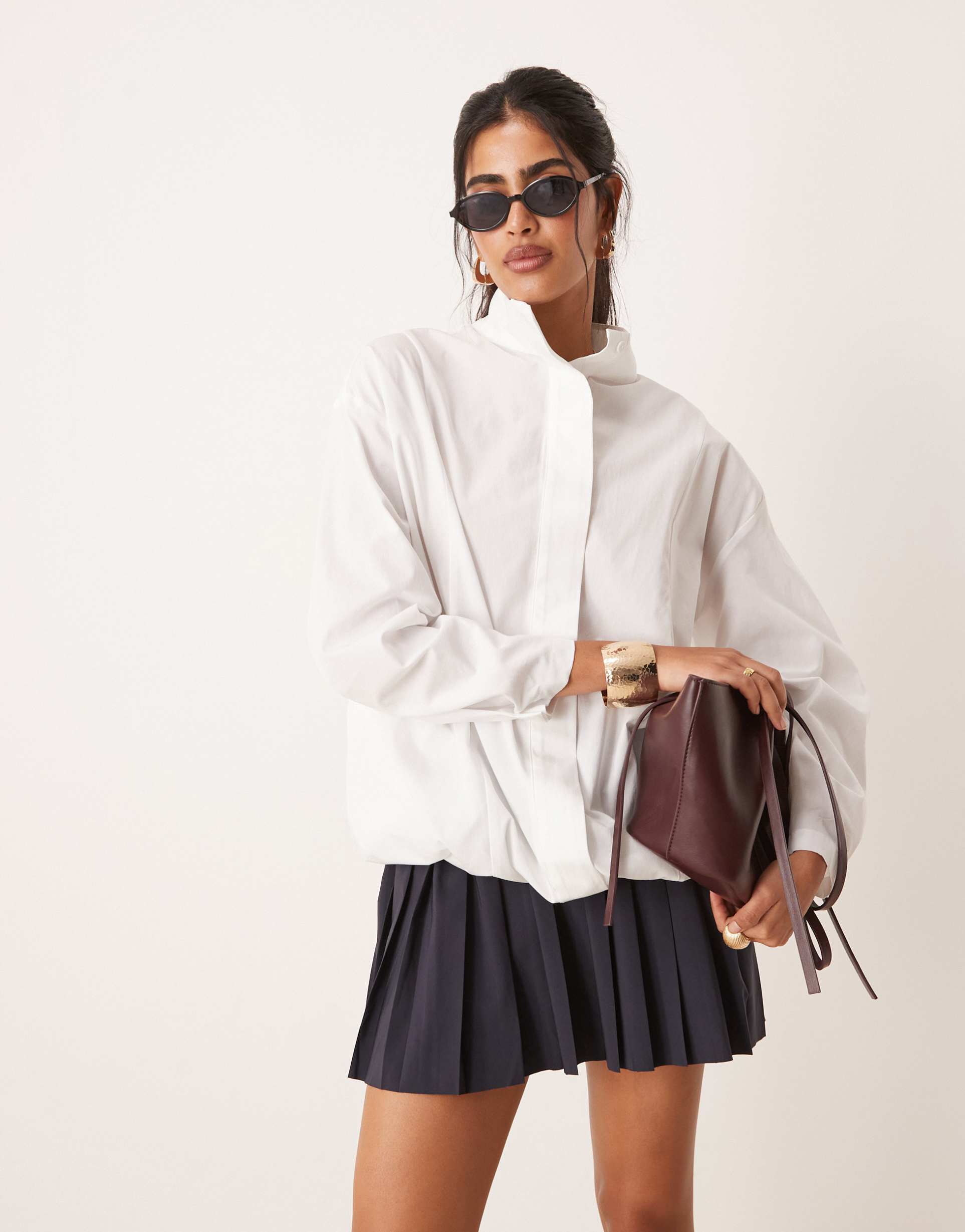 asos design funnel neck sports shirt in white