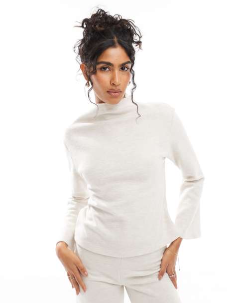ASOS DESIGN funnel neck super soft sweat co ord in cream - view 1