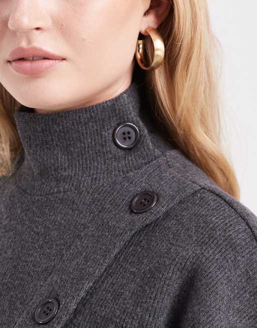 ASOS DESIGN funnel neck supersoft boxy button up top in charcoal