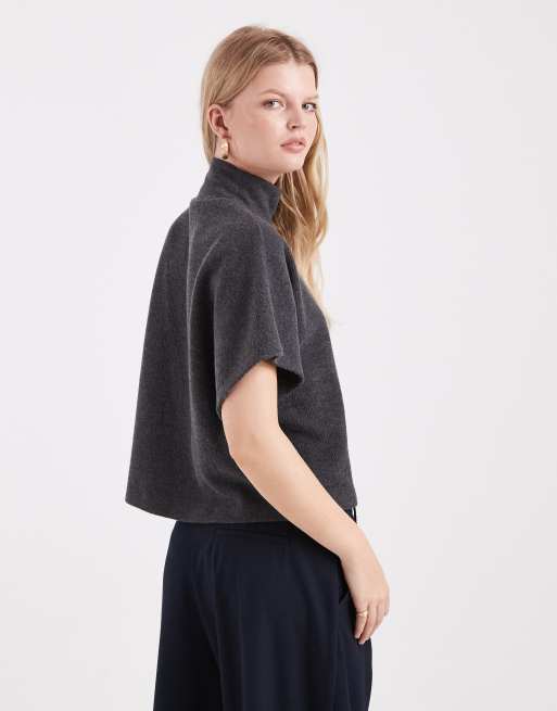 ASOS DESIGN funnel neck supersoft boxy button up top in charcoal