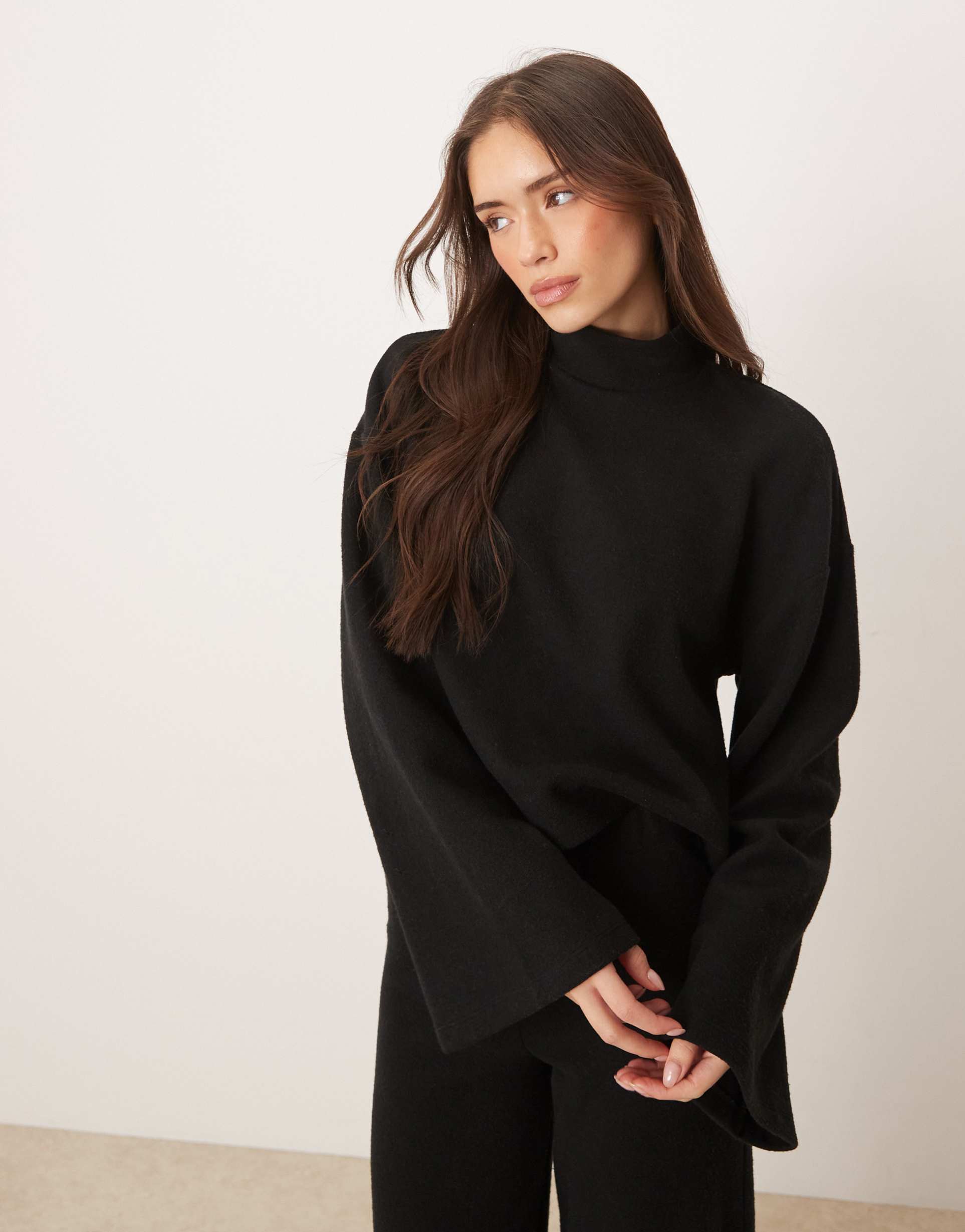 asos design funnel neck supersoft top in black - part of a set