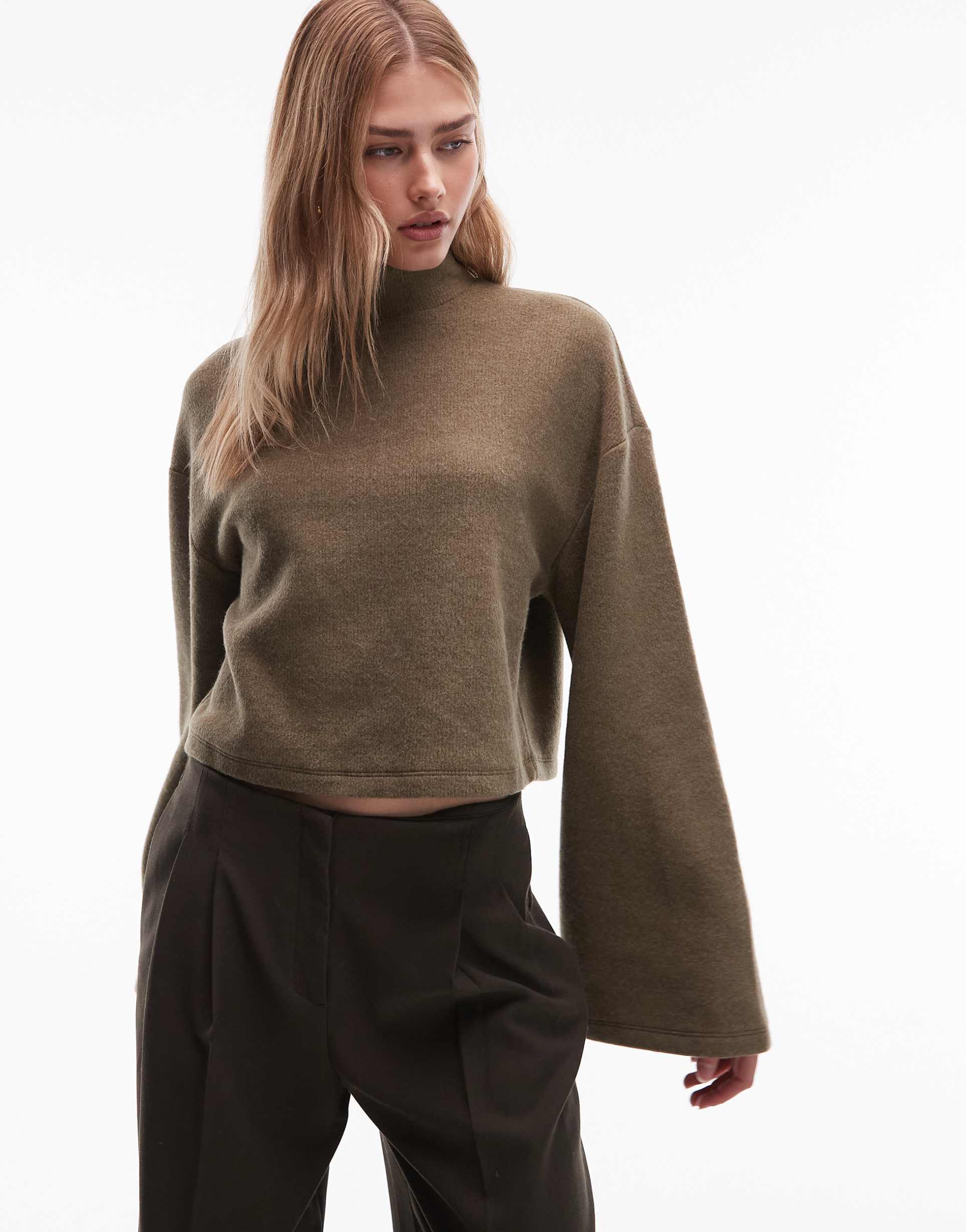 asos design funnel neck supersoft top in olive - part of a set