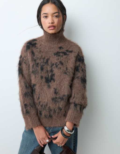 ASOS DESIGN funnel neck sweater in brushed leopard print, 5 of 5