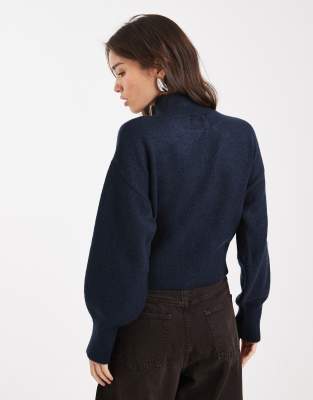 Asos Design Funnel Neck Sweater In Blue