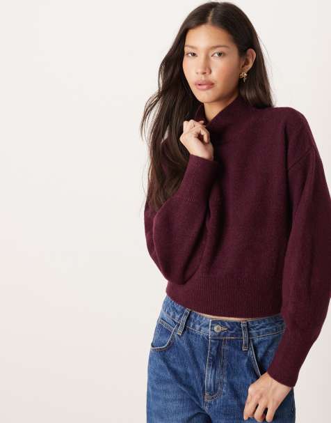 ASOS DESIGN funnel neck sweater in plum - view 1