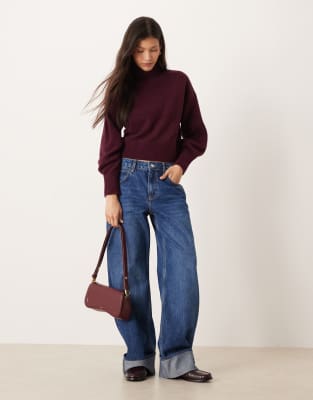 Asos Design Funnel Neck Sweater In Brown