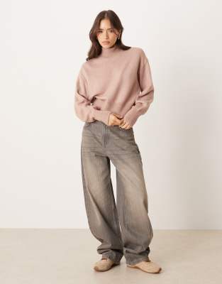 Asos Design Funnel Neck Sweater In Neutral