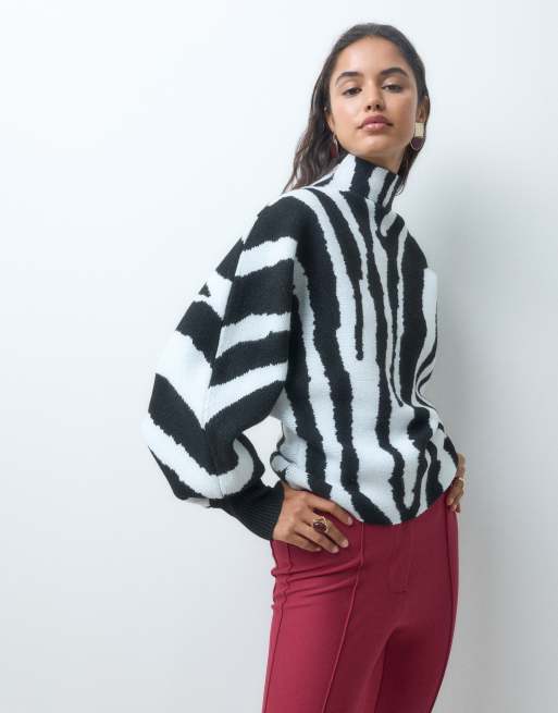 ASOS DESIGN funnel neck sweater in zebra, 2 of 5