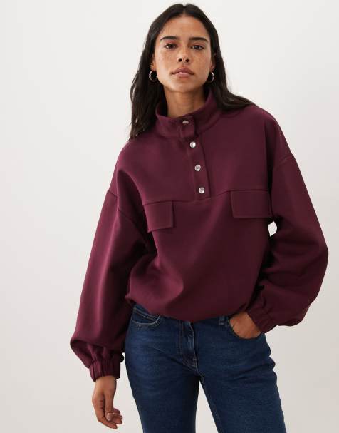 ASOS DESIGN Funnel neck sweatshirt in burgundy - view 1