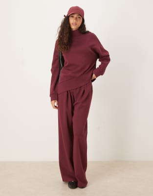 Asos Design Funnel Neck Sweatshirt With Asymmetric Hem In Red