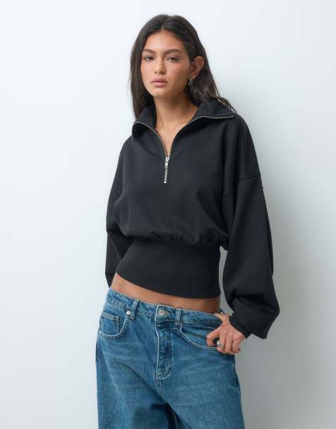 ASOS DESIGN funnel neck sweatshirt with cinch waist in black - view 1