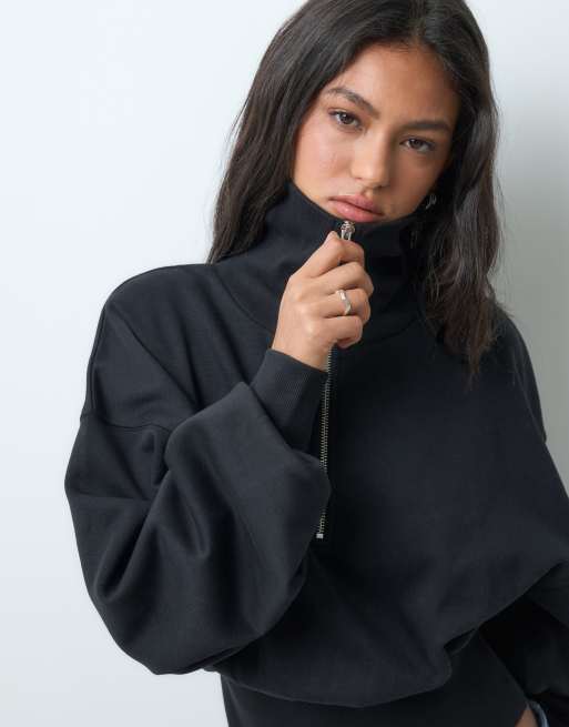 ASOS DESIGN funnel neck sweatshirt with cinch waist in black, 2 of 5