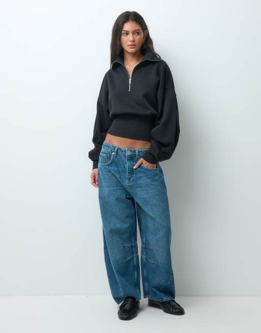ASOS DESIGN funnel neck sweatshirt with cinch waist in black, 3 of 5