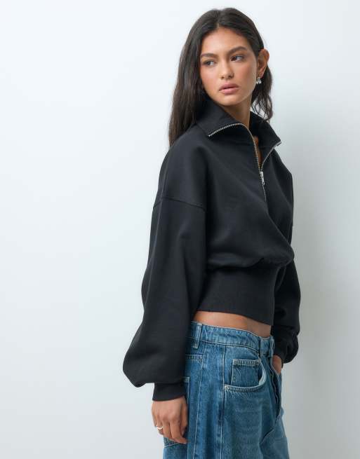 ASOS DESIGN funnel neck sweatshirt with cinch waist in black, 4 of 5