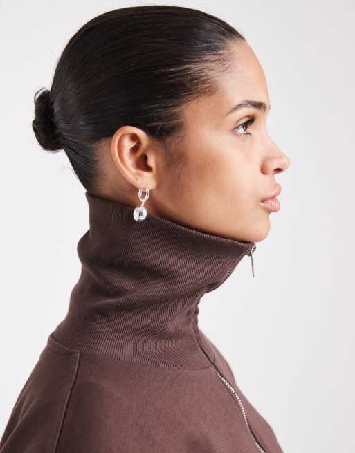 ASOS DESIGN funnel neck sweatshirt with cinch waist in brown, 4 of 4