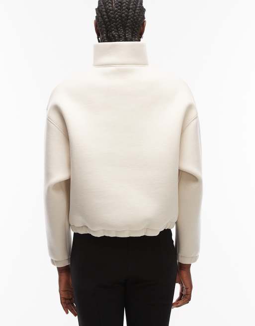 ASOS DESIGN funnel neck sweatshirt with lace detail in cream, 2 of 4