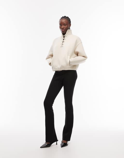 ASOS DESIGN funnel neck sweatshirt with lace detail in cream, 4 of 4