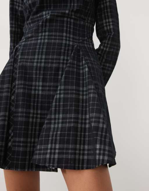 ASOS DESIGN funnel neck tailored godet mini dress in navy check, 3 of 4