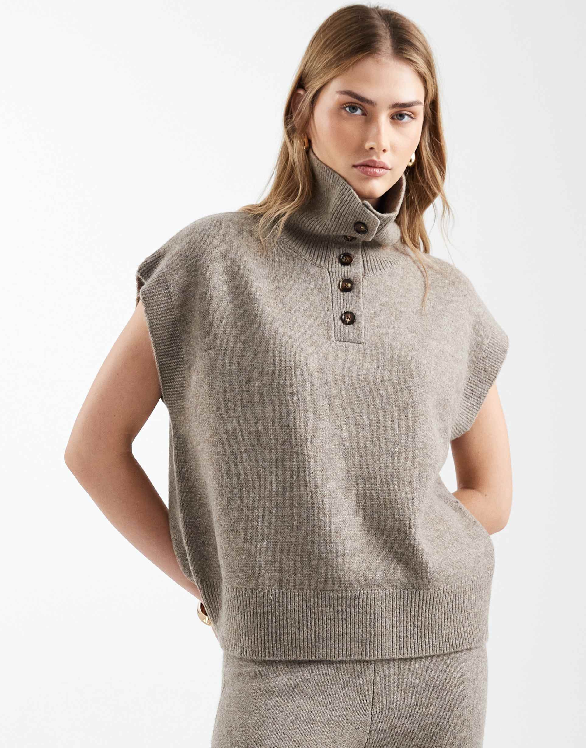 asos design funnel neck tank in mocha - part of a set