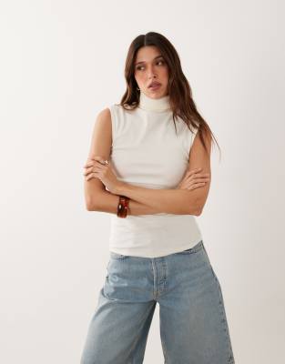 Asos Design Funnel Neck Tank Top In White