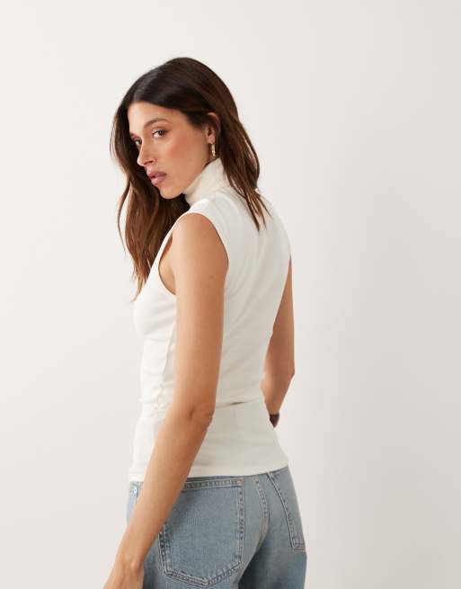ASOS DESIGN funnel neck tank top in cream, 3 of 4