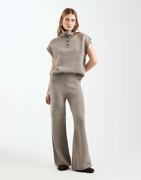 ASOS DESIGN funnel neck tank & wide leg trouser co-ord in mocha - view 1