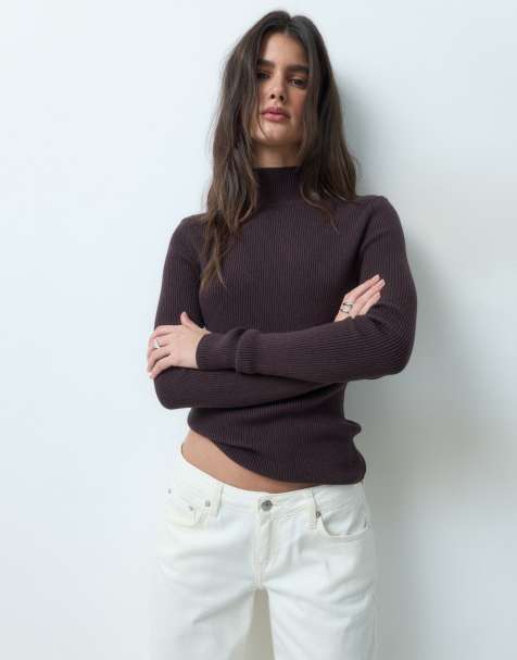 ASOS DESIGN funnel neck top in chocolate - view 1