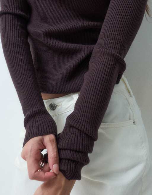 ASOS DESIGN funnel neck top in chocolate, 2 of 4