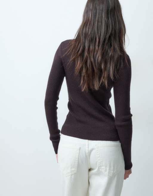 ASOS DESIGN funnel neck top in chocolate, 4 of 4