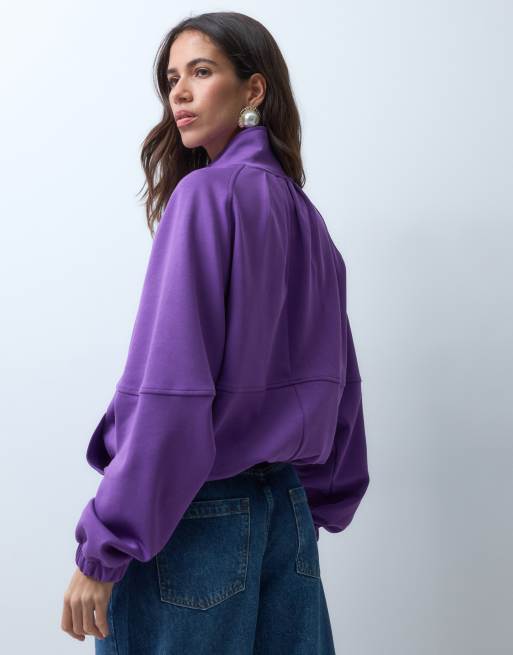 ASOS DESIGN funnel neck track jacket in purple , 4 of 4