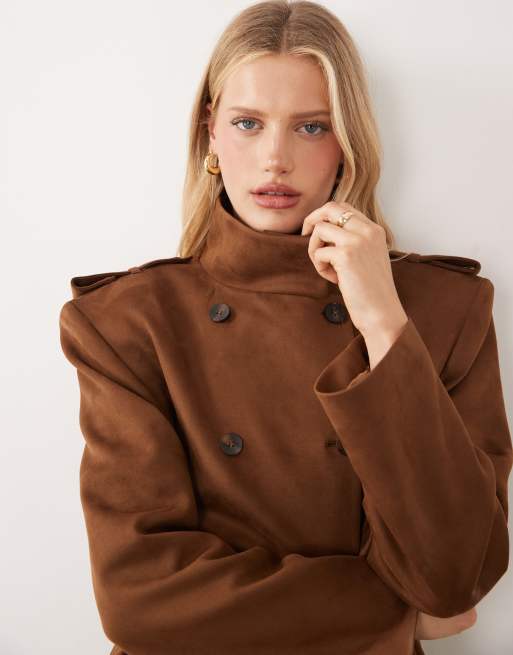 ASOS DESIGN funnel neck trench in faux suede, 2 of 4