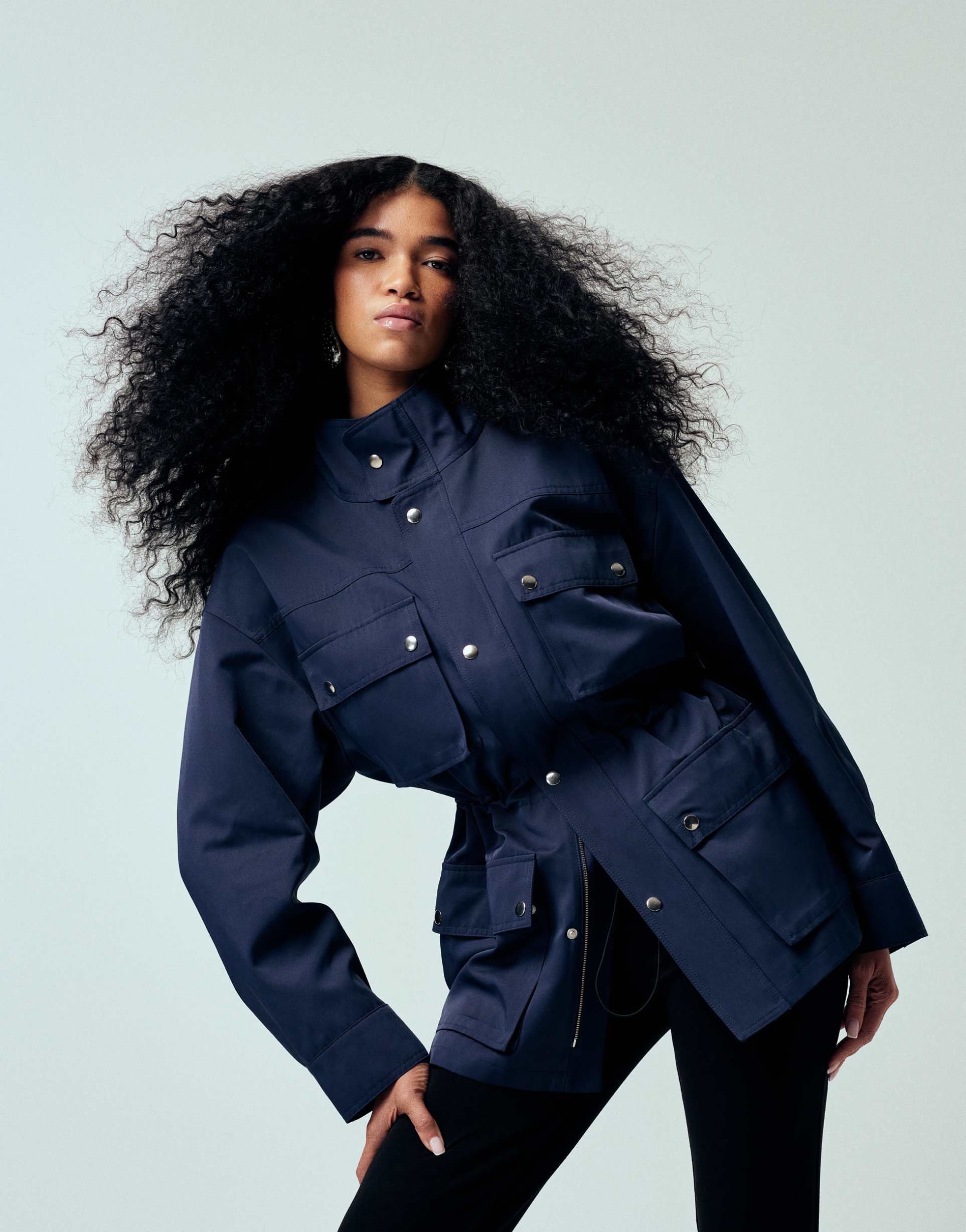asos design funnel neck utility detailing jacket in navy