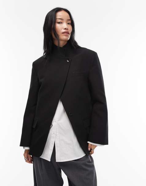 ASOS DESIGN funnel neck wrap blazer in black