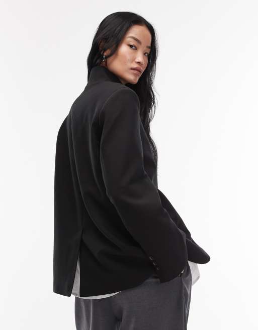 ASOS DESIGN funnel neck wrap blazer in black, 3 of 4