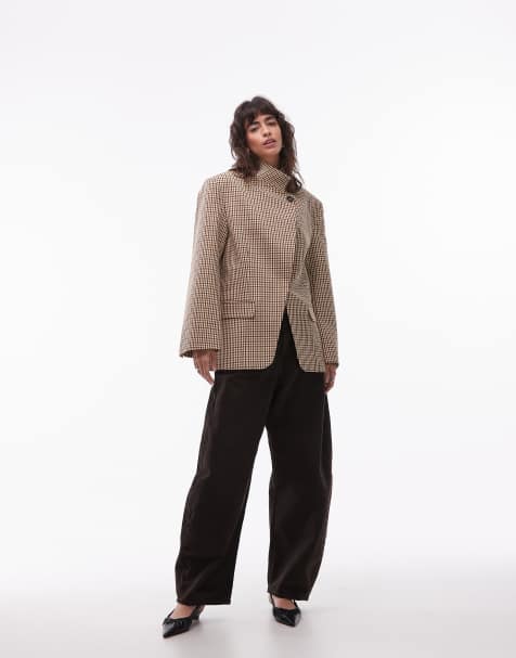 ASOS DESIGN funnel neck wrap blazer in check