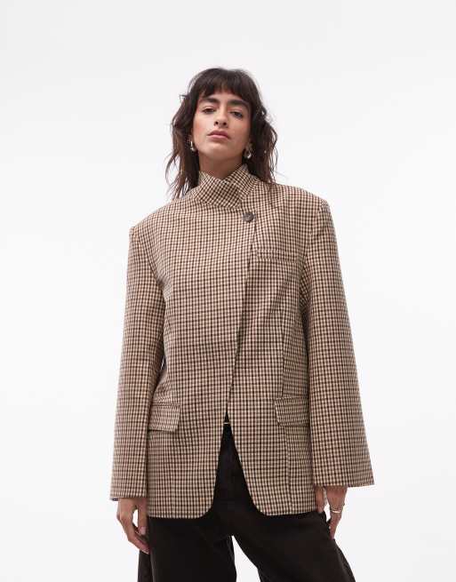 ASOS DESIGN funnel neck wrap blazer in check, 2 of 4