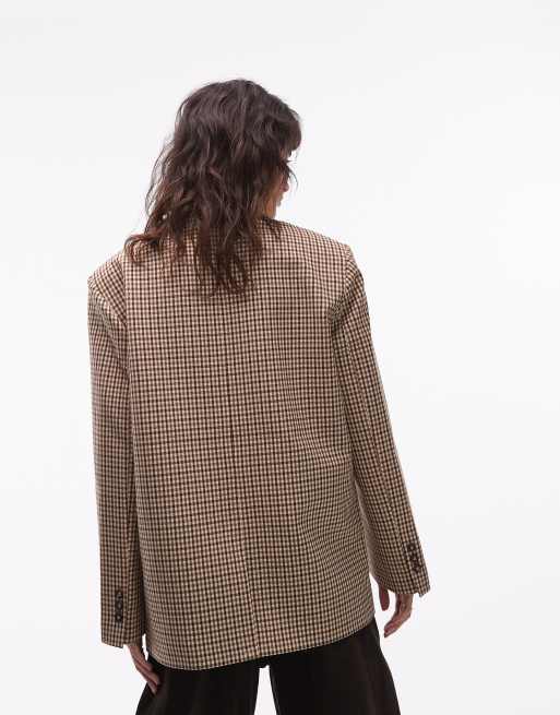 ASOS DESIGN funnel neck wrap blazer in check, 3 of 4