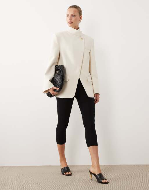 ASOS DESIGN funnel neck wrap blazer in ivory, 2 of 4