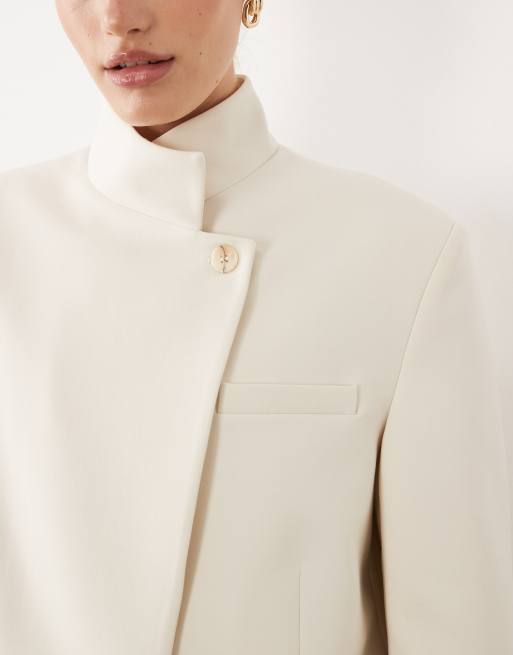 ASOS DESIGN funnel neck wrap blazer in ivory, 3 of 4
