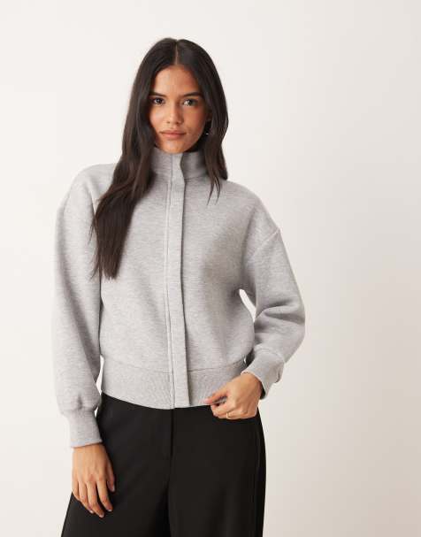 ASOS DESIGN funnel neck zip through sweatshirt in grey marl - view 1